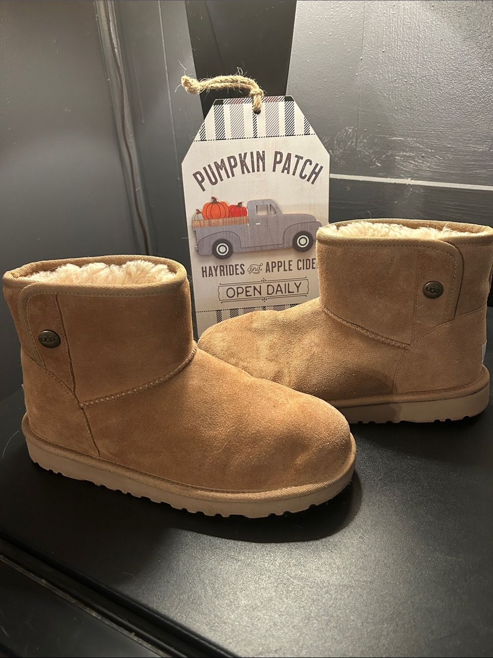 UGG Chestnut Suede Classic Short Boot with buttons